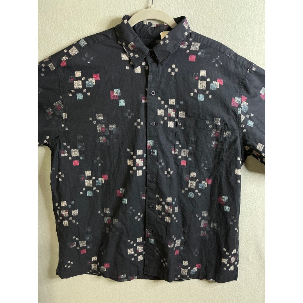 KI Design Button Up Men's Large Hawaiian Shirt Abstract Print‎ Short Sleeve